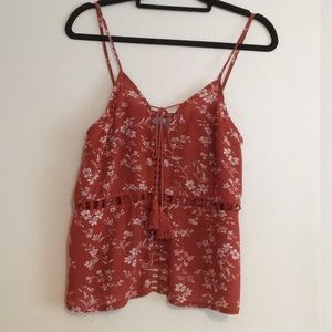 LF Rust orange cutout floral tassel glory tank top